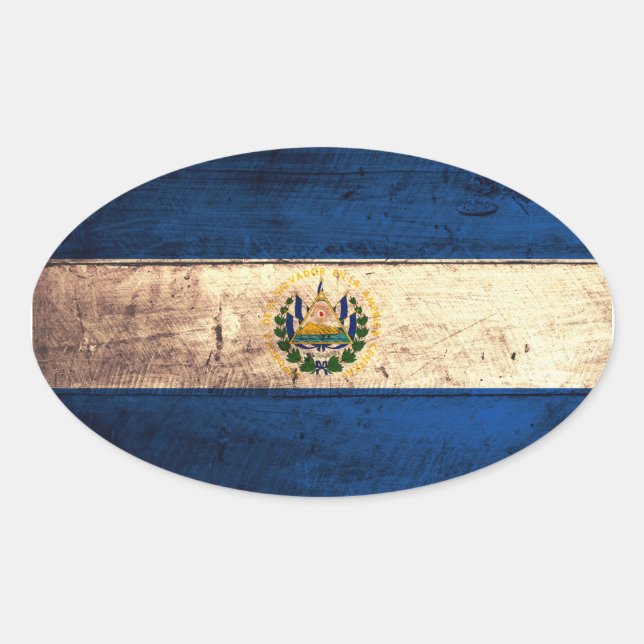 Sticker Ovale Drapeau du Salvador en bois ancien (Devant)