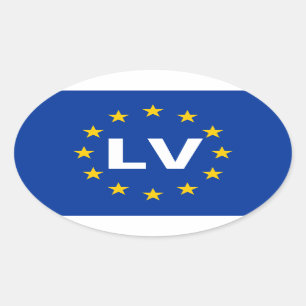 Sticker Ovale Drapeau d'Union européenne de QUATRE Lettonie "BT