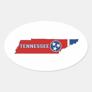Sticker Ovale Drapeau et carte d'état du Tennessee
