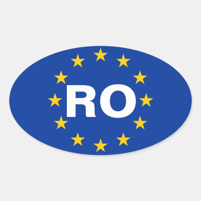 Sticker Ovale Drapeau européen "RO" de la Roumanie (Devant)