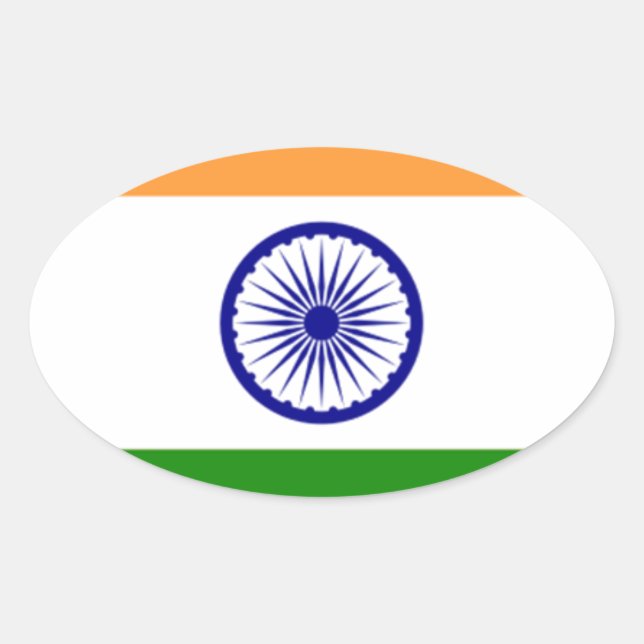 Sticker Ovale Drapeau indien "Tiranga " de bonne couleur (Devant)