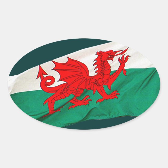 Sticker Ovale Drapeau national du Pays de Galles, Le Dragon Roug (Devant)