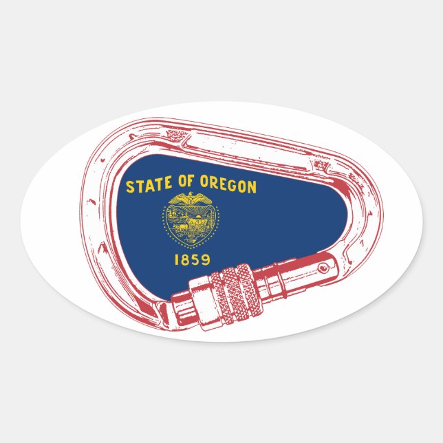 Sticker Ovale Drapeau Oregon Escalade carabiner (Devant)