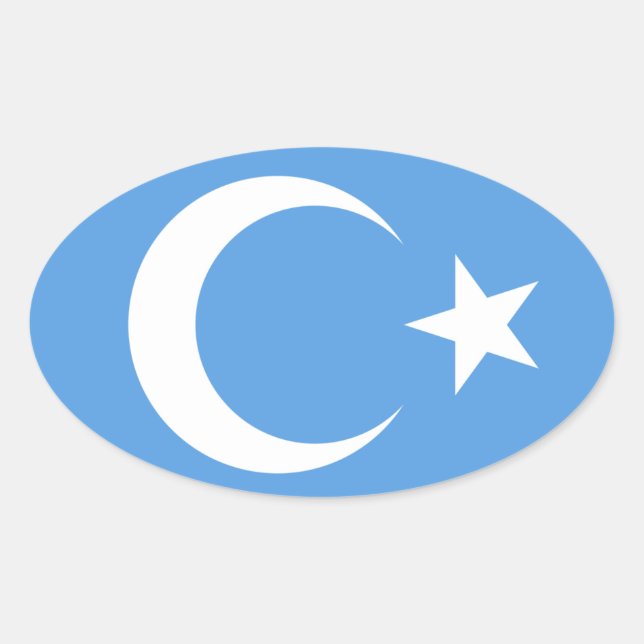 Sticker Ovale Drapeau ouïghour/Turkestan oriental (Devant)
