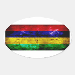 Sticker Ovale Drapeau patiné Maurice