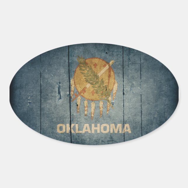 Sticker Ovale Drapeau robuste de Wood Oklahoma (Devant)