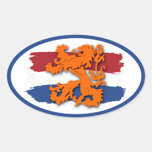 Sticker Ovale Drapeau rouge blanc bleu orange Lion Équipe Hollan
