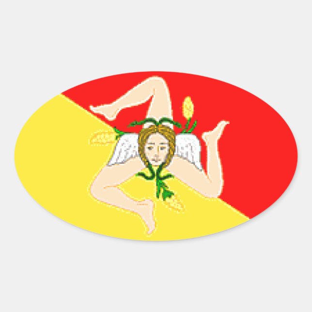 Sticker Ovale Drapeau Sicile (Italie) (Devant)