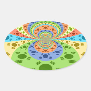 Sticker Ovale Drapeau sud-coréen Inspiré Art Abstrait Impression