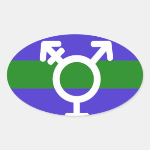 STICKER OVALE DRAPEAU TRIGENDER ET SYMBOLE