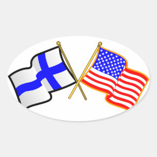 Sticker Ovale Drapeaux américains finlandais