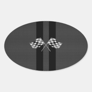 Sticker Ovale Drapeaux de course Stripes dans un décor de fibre 