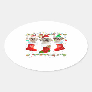 Sticker Ovale Drôle Chih Tzu Chien lumières de Noël Cadeaux de