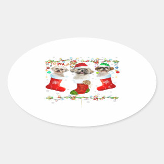 Sticker Ovale Drôle Chih Tzu Chien lumières de Noël | Cadeaux de