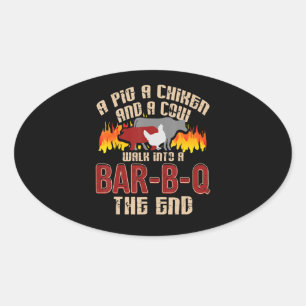 Sticker Ovale Drôle Cochon Poulet Barre de Vache B Q Barbecue Ch