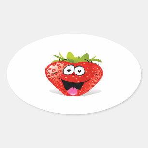 Sticker Ovale Drôle Fraise Visage Sticking Out Tongue
