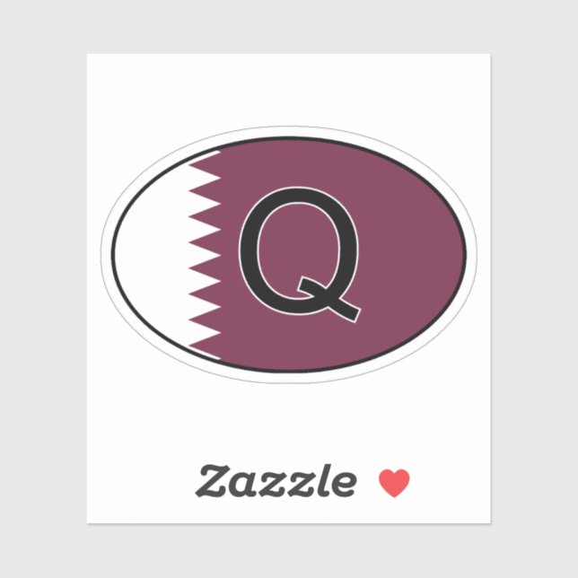 Sticker ovale du code du pays du Qatar avec Drapea (Feuille)