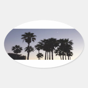 Sticker Ovale Dusk avec palmiers Scène tropicale
