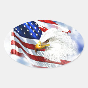 Sticker Ovale Eagle et drapeau américain