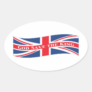 Sticker Ovale Économies de Dieu le roi avec Union Jack