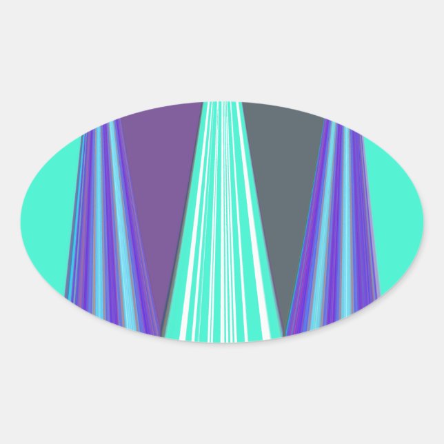 Sticker Ovale Edgy Blue Purple Cyan Chevron Art Imprimer (Devant)