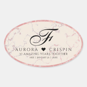 Sticker Ovale Élégant 37e anniversaire du Mariage Alabaster