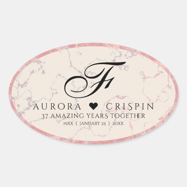Sticker Ovale Élégant 37e anniversaire du Mariage Alabaster (Devant)