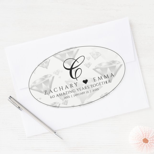 Sticker Ovale Élégant 60ème 75ème anniversaire de Mariage de dia (Enveloppe)