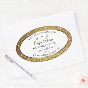 Sticker Ovale Elégant Black Gold Parties scintillant produit Éti