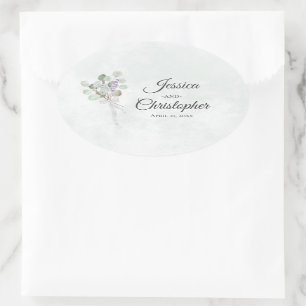 Sticker Ovale Elégant Eucalyptus & Lavender Bouquet Mariage