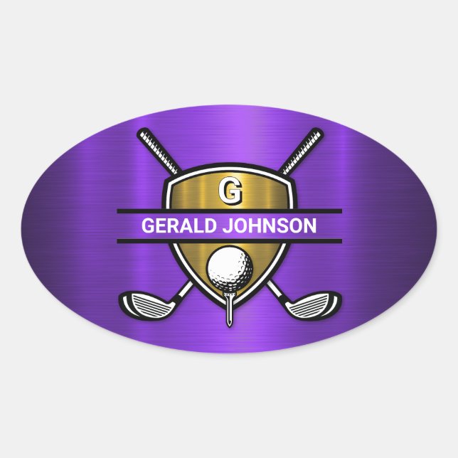 Sticker Ovale Elégant Gold Shield Golf Monogramme Design (Devant)