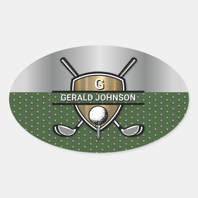 Sticker Ovale Elégant Gold Shield Golf Monogramme Design (Devant)