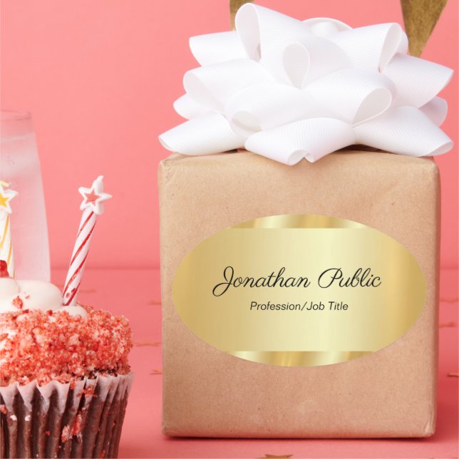 Sticker Ovale Elegant Hand Script Glamorous Template Gold (Fête)