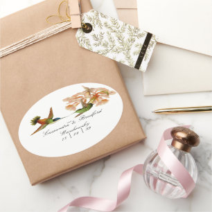 Sticker Ovale Elégant Mariage Vert Colibri rose pâle