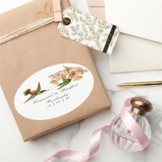 Sticker Ovale Elégant Mariage Vert Colibri rose pâle