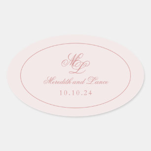 Sticker Ovale Élégant Monogramme rose simple