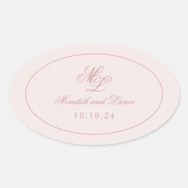 Sticker Ovale Élégant Monogramme rose simple (Devant)