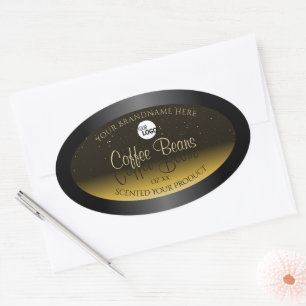 Sticker Ovale Élégant Noir Brown Beige Ombre Produit Logo Étique