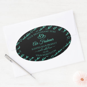 Sticker Ovale Elégant Noir Turquoise Cloud Produit Coeurs Étique