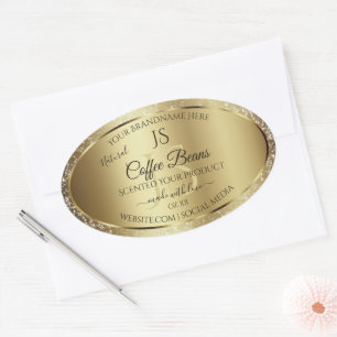 Sticker Ovale Élégant or Parties scintillant douce Monogramme Ét
