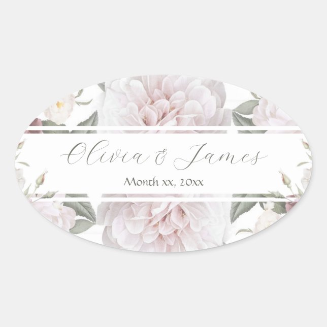 Sticker Ovale Elégant Roses Rose Jardin Mariage (Devant)