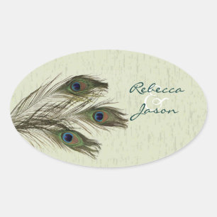 Sticker Ovale élégant vintage pays vert paon mariage