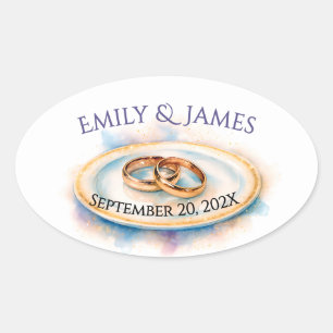 Sticker Ovale Elégante aquarelle Golden Rose Mariage Cercles