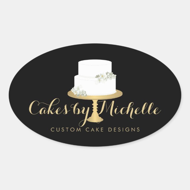 Sticker Ovale Elégante pâtisserie blanche avec décoration de gât (Devant)