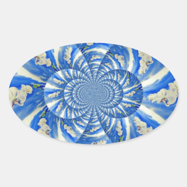 Sticker Ovale Elégante peinture à l'aquarelle d'orchidée blanche (Devant)