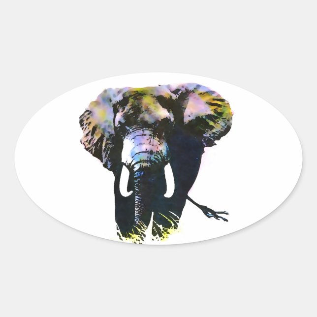 Sticker Ovale Eléphant Pop Art (Devant)