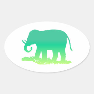 Sticker Ovale Eléphant vert