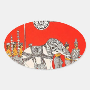 Sticker Ovale Élphant blanc vibrant de l'art Sri Lankais