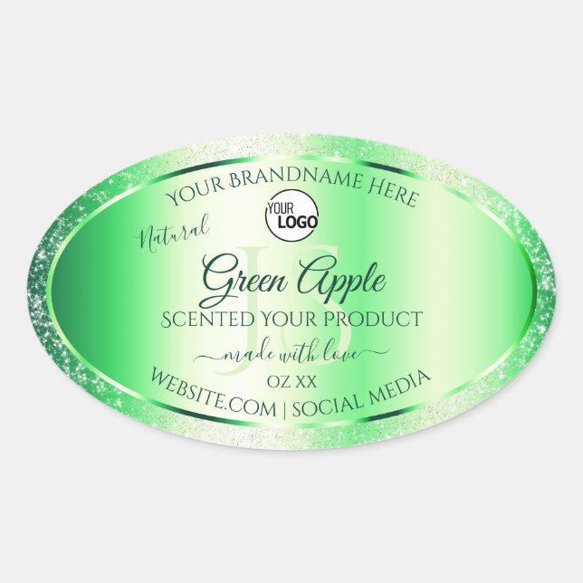 Sticker Ovale Emerald Green Parties scintillant Produit Étiquett (Devant)