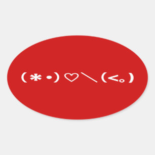 Sticker Ovale Émoticônes Heureuses Saintes-Valentin / Japonais